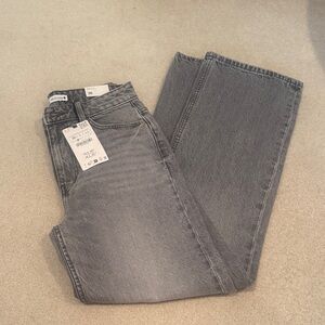 Zara Washed Gray High-Rise Straight Jeans